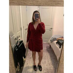 Thakoon Red Knit Sweater Wrap Mini Dress Size L (Retails $280)